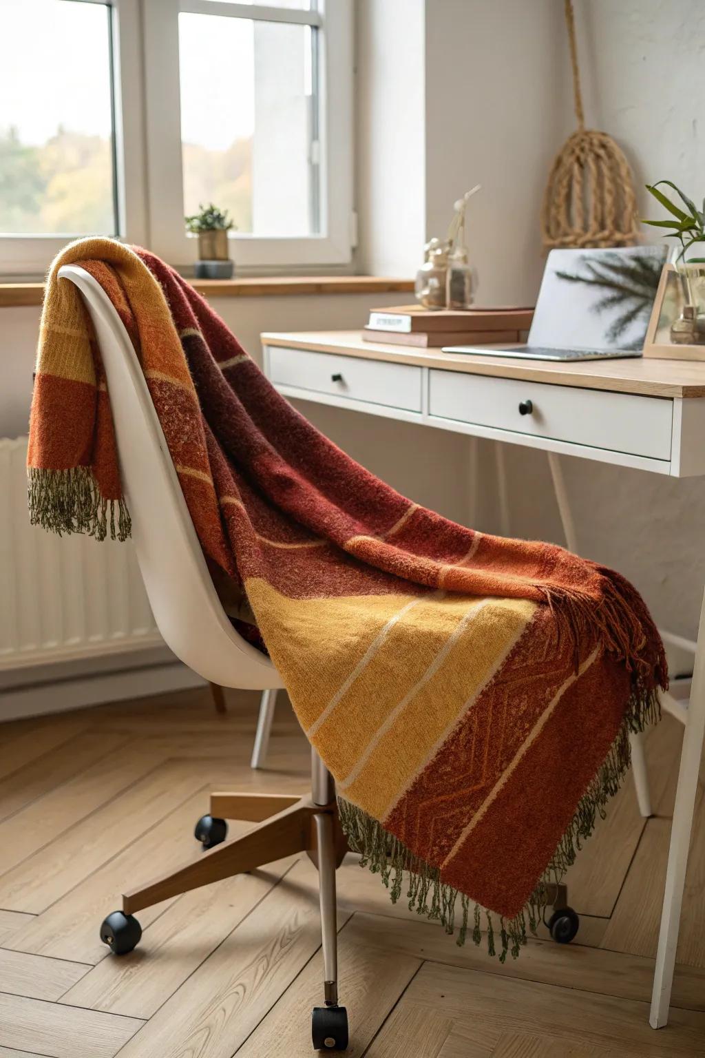 Wrap yourself in warmth and style with this autumn-inspired office blanket.
