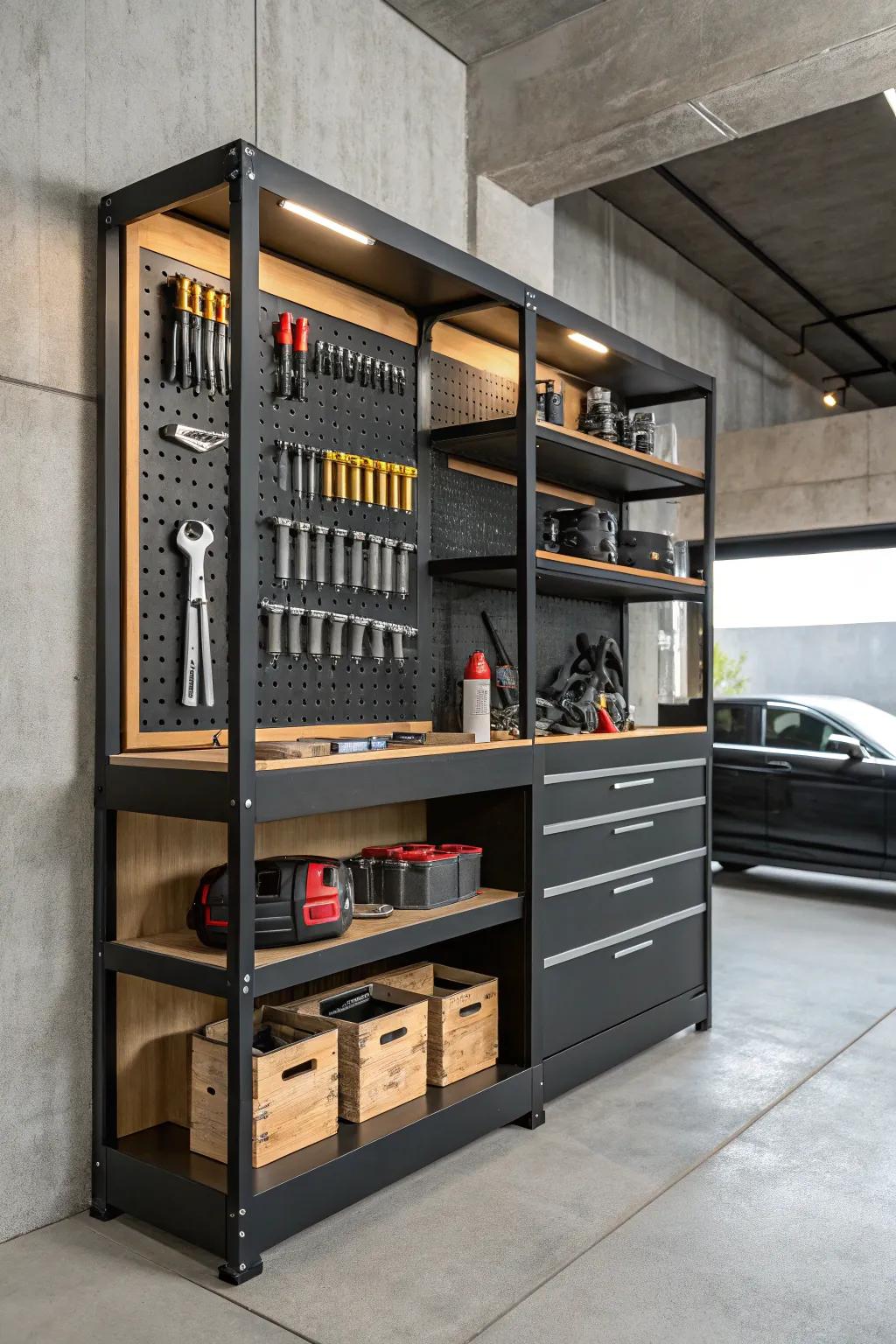 Transform your garage with stylish, organized shelving for all your DIY tools and equipment.