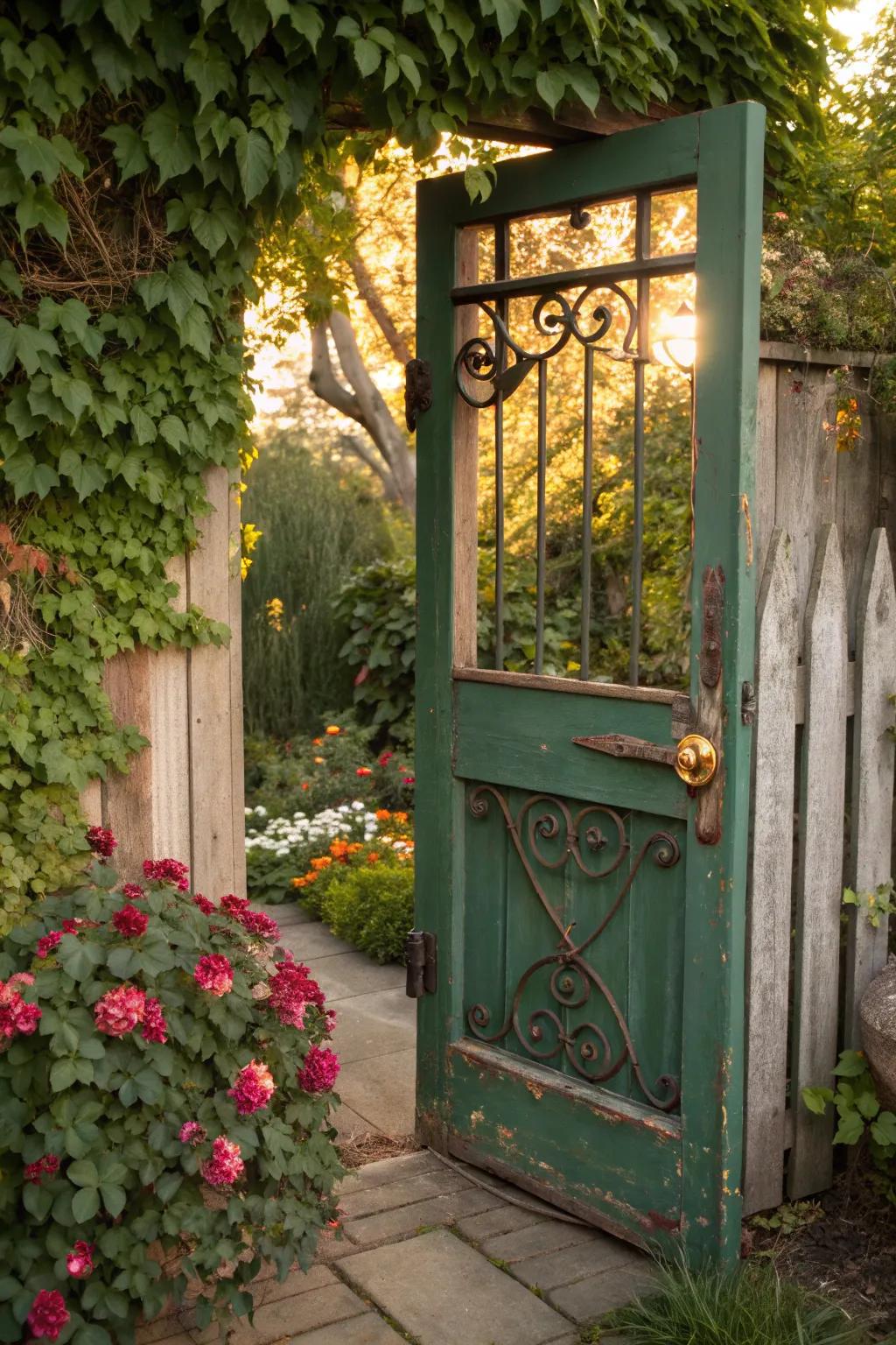 Unlock the charm of your garden with a repurposed screen door gate.