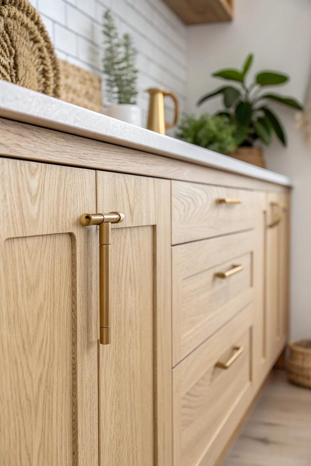 Transform your kitchen with a simple hardware swap. Brass handles add a chic touch and elevate the minimalist aesthetic effortlessly.