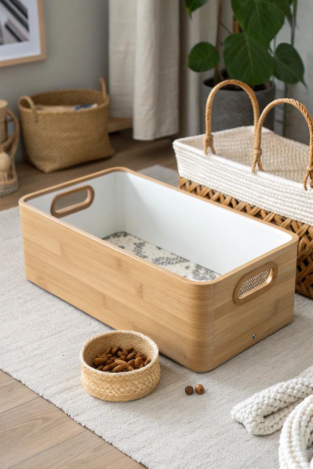 Transform your space with a chic and discreet under-the-bed litter box solution. Style meets functionality in minimalist design.