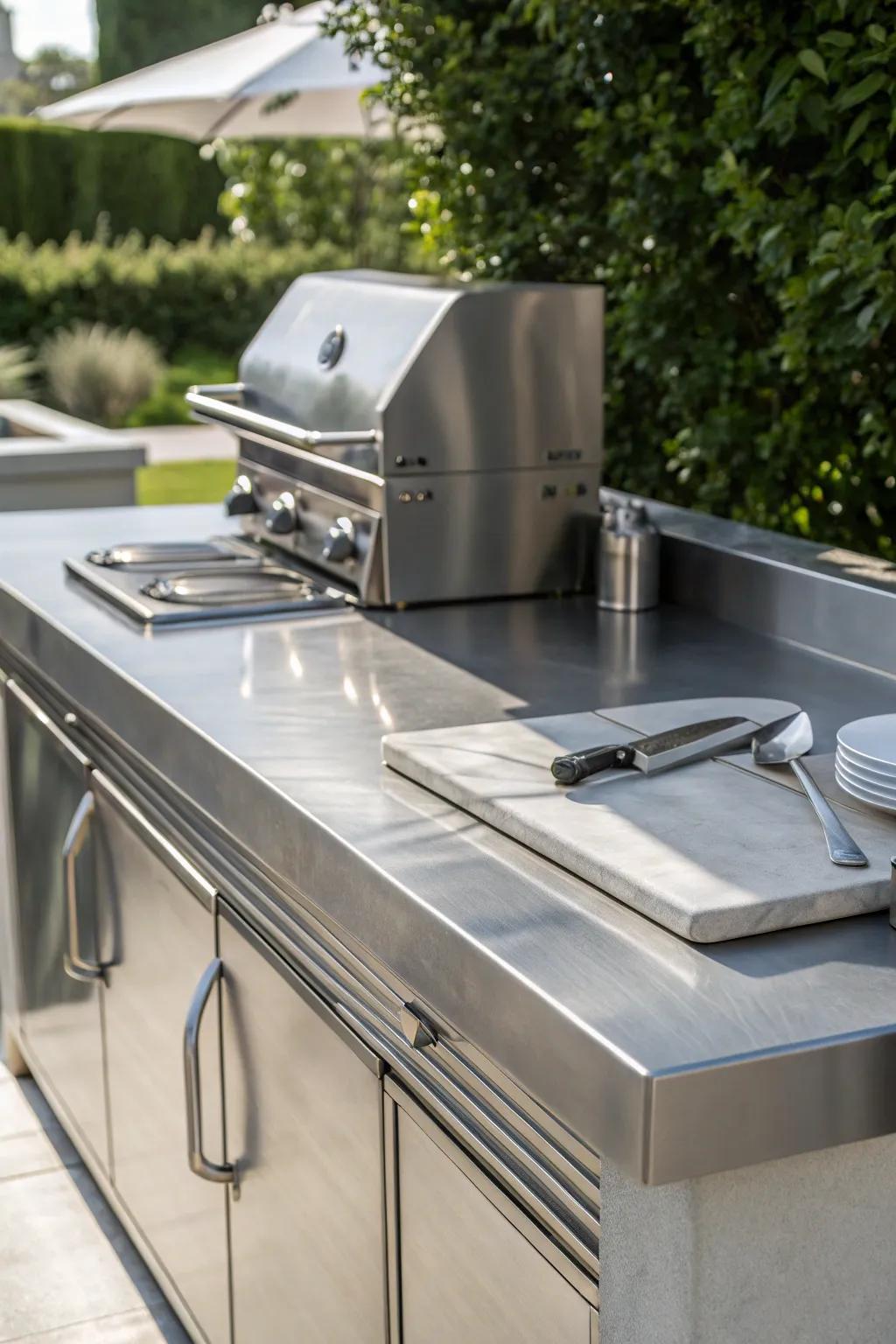 Elevate your outdoor space with the modern elegance of a stainless steel countertop.