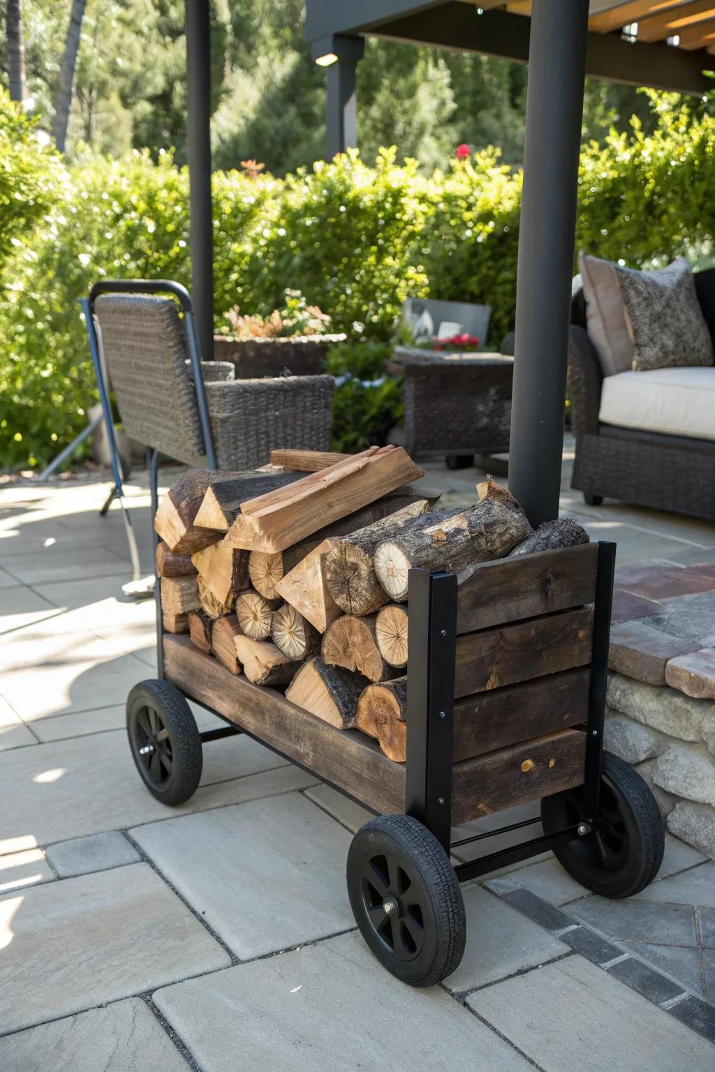 Effortlessly stylish and practical – this DIY rolling firewood cart transforms the way you enjoy your outdoor fires.
