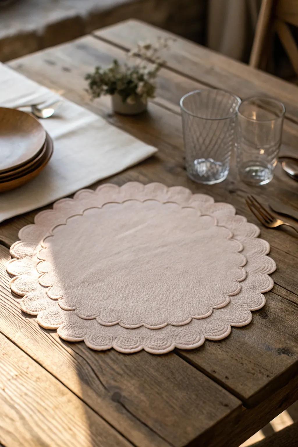 Elevate your dining experience with the elegance of scalloped edges. #DIYElegance #ScandinavianBoho
