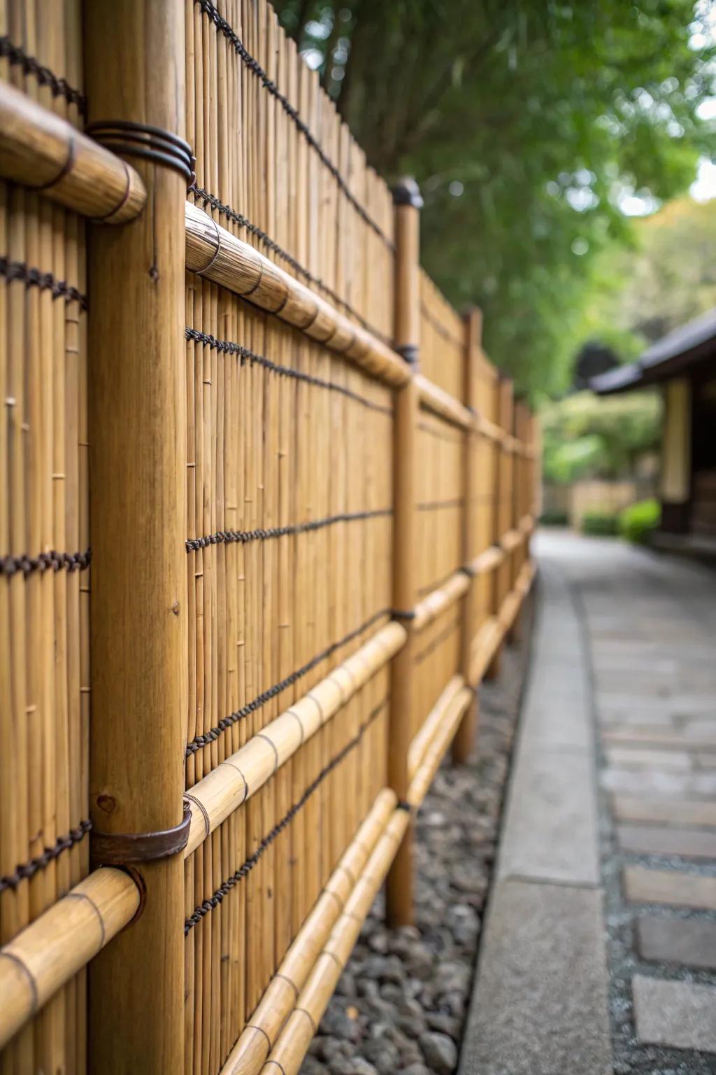 Elevate your outdoor space with the natural elegance of a bamboo roll fence, blending simplicity with exotic charm.