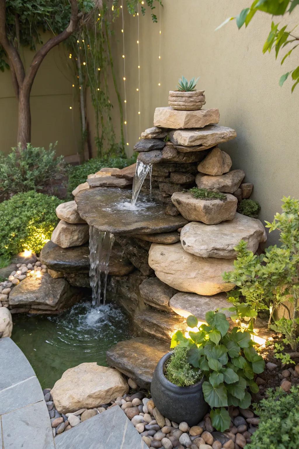 Transform your garden into a tranquil oasis with a DIY tiered rock waterfall. Embrace the beauty of simplicity and nature.