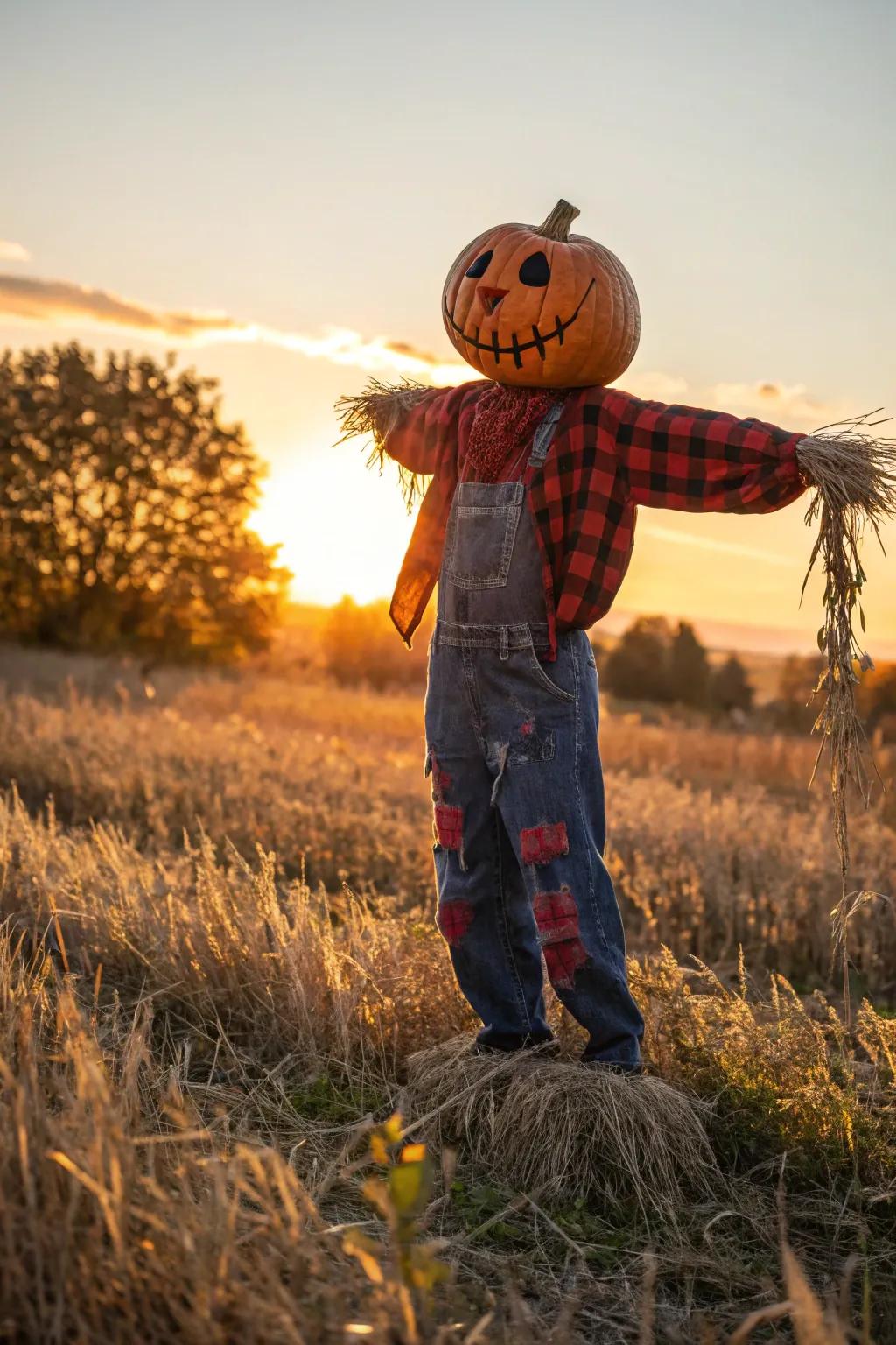 Elevate your fall decor with a charming DIY pumpkin head scarecrow, perfect for adding a spooky touch to your autumn landscape.