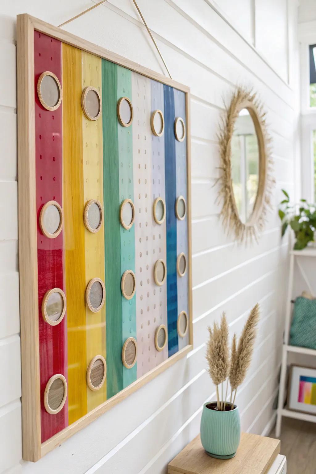 Engage your senses with a touch of magic: a minimalist sensory wall that brings color and light to life.