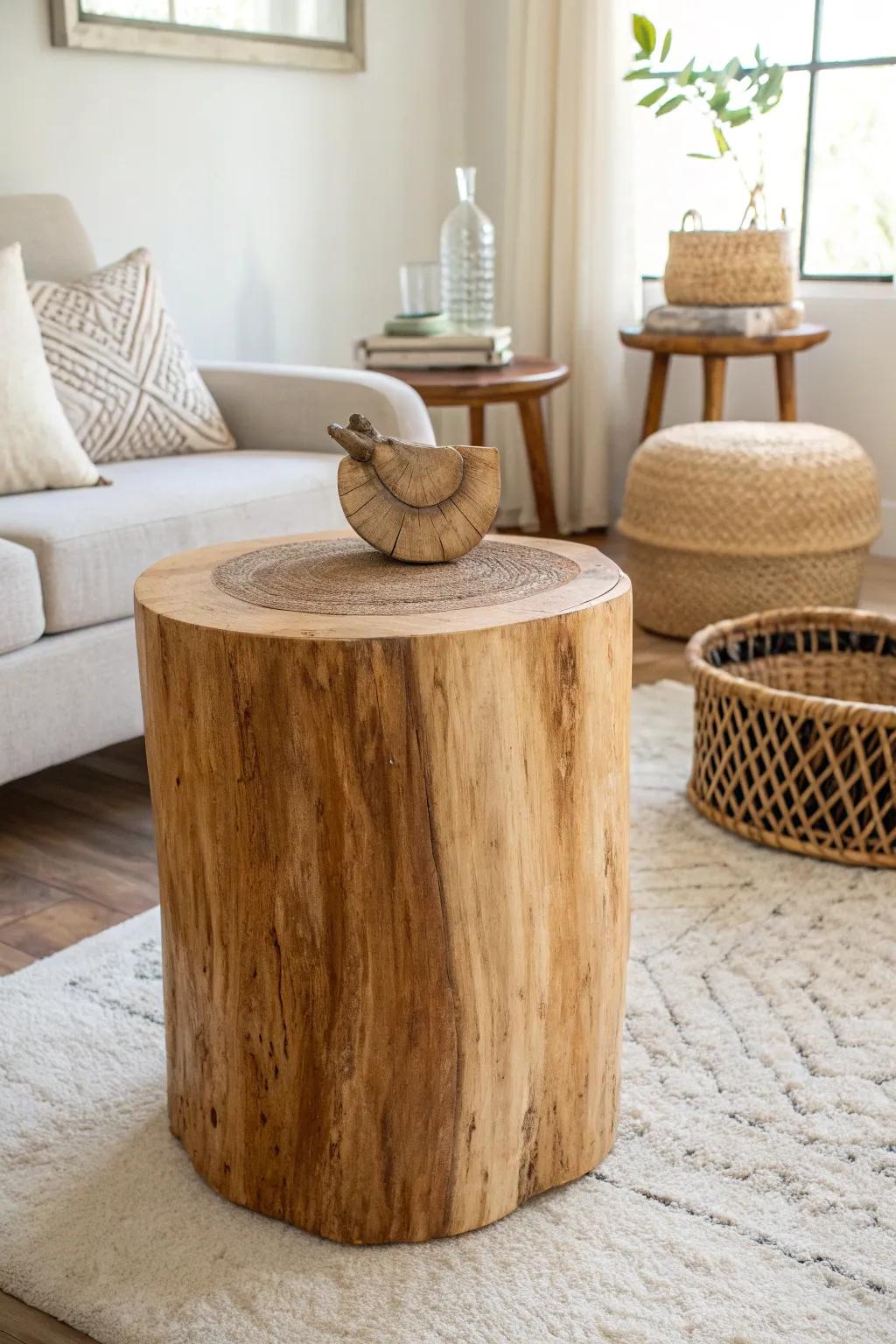 Embrace nature indoors with this stunning tree stump side table—where craftsmanship meets minimalism.