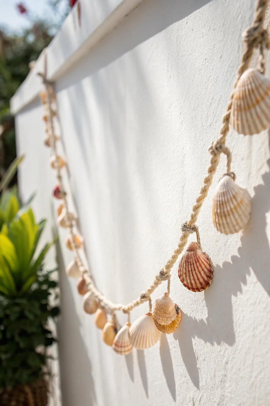 Bring the ocean's tranquility into your home with this elegant seashell garland, a perfect blend of minimalist beauty and coastal charm.