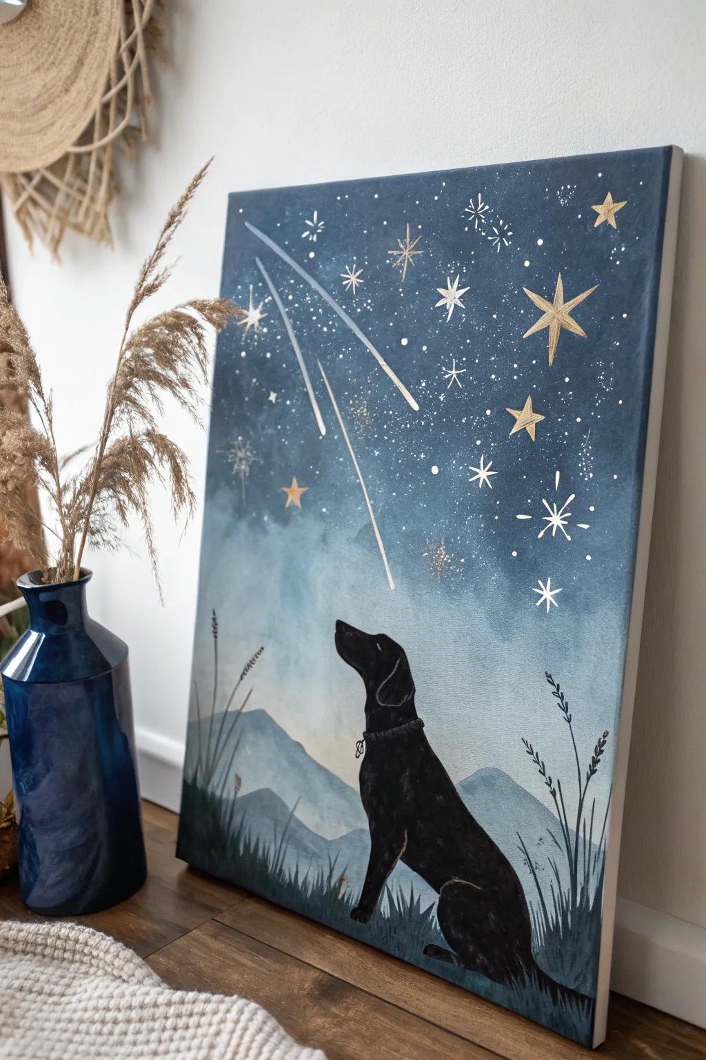 Capture your pup's magic under a starry sky with this enchanting canvas masterpiece.