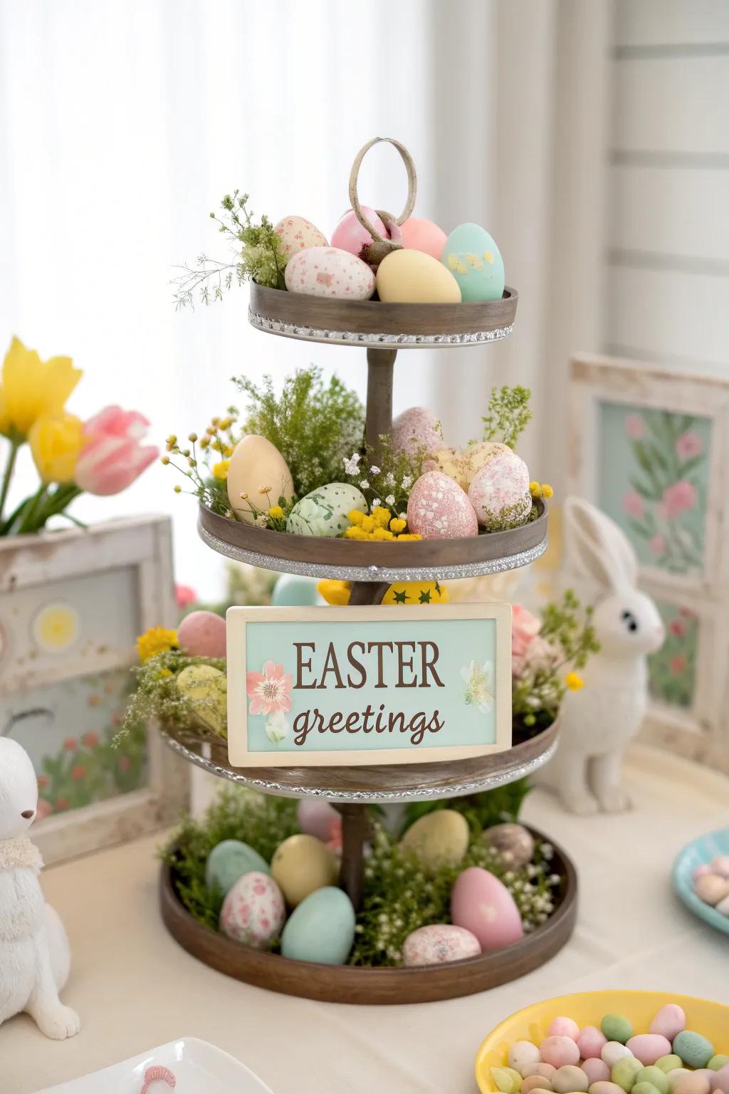Miniature signs add a personal touch to the Easter display.