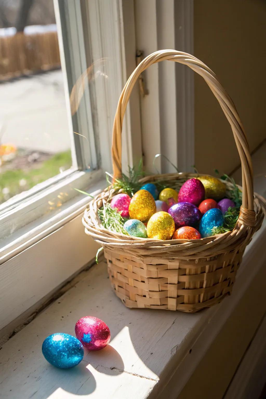 A treat-filled Easter basket offering a delightful surprise.