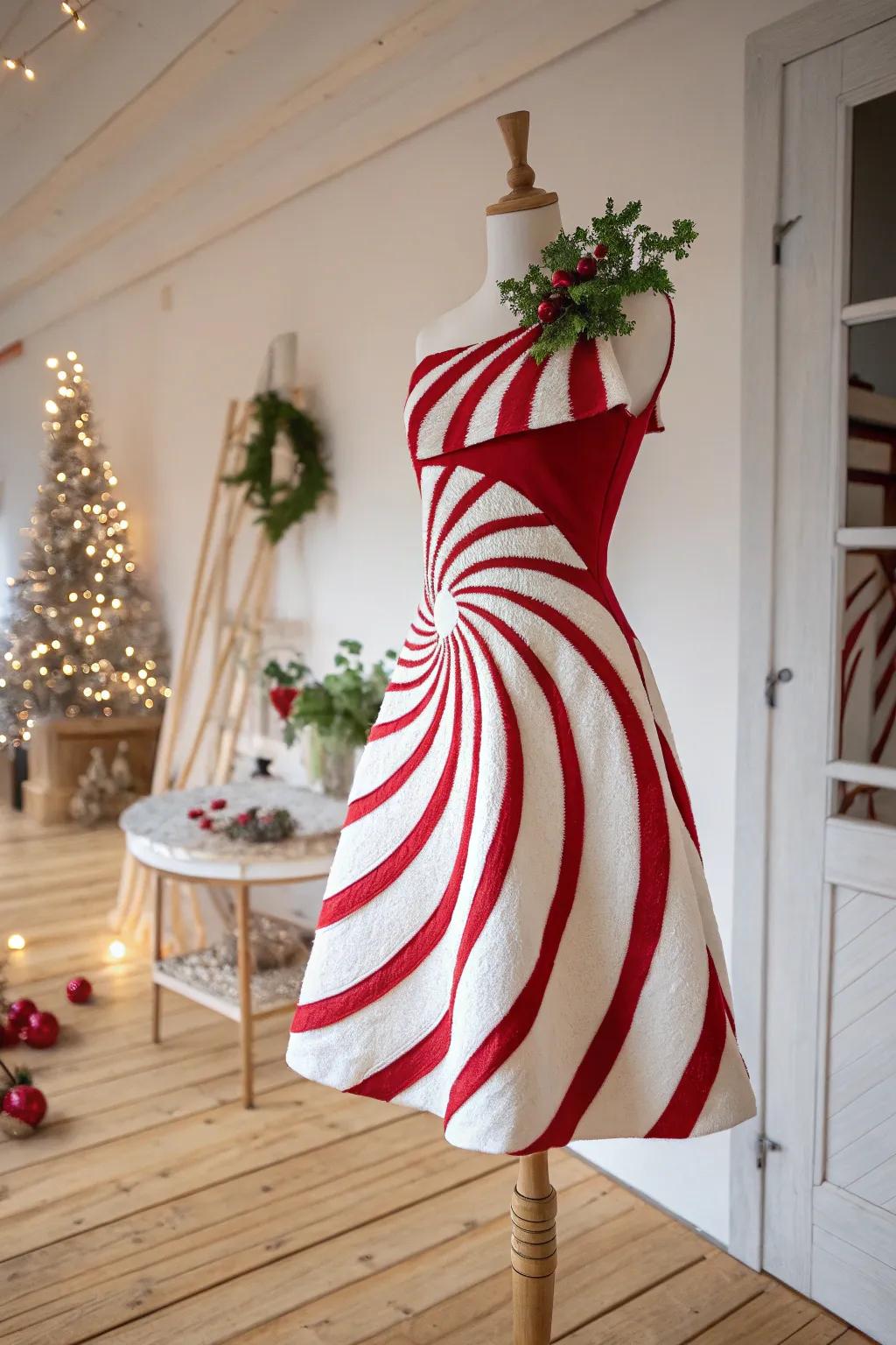 Embrace the festive spirit with a touch of minimalist elegance: the Candy Cane Cutie costume.