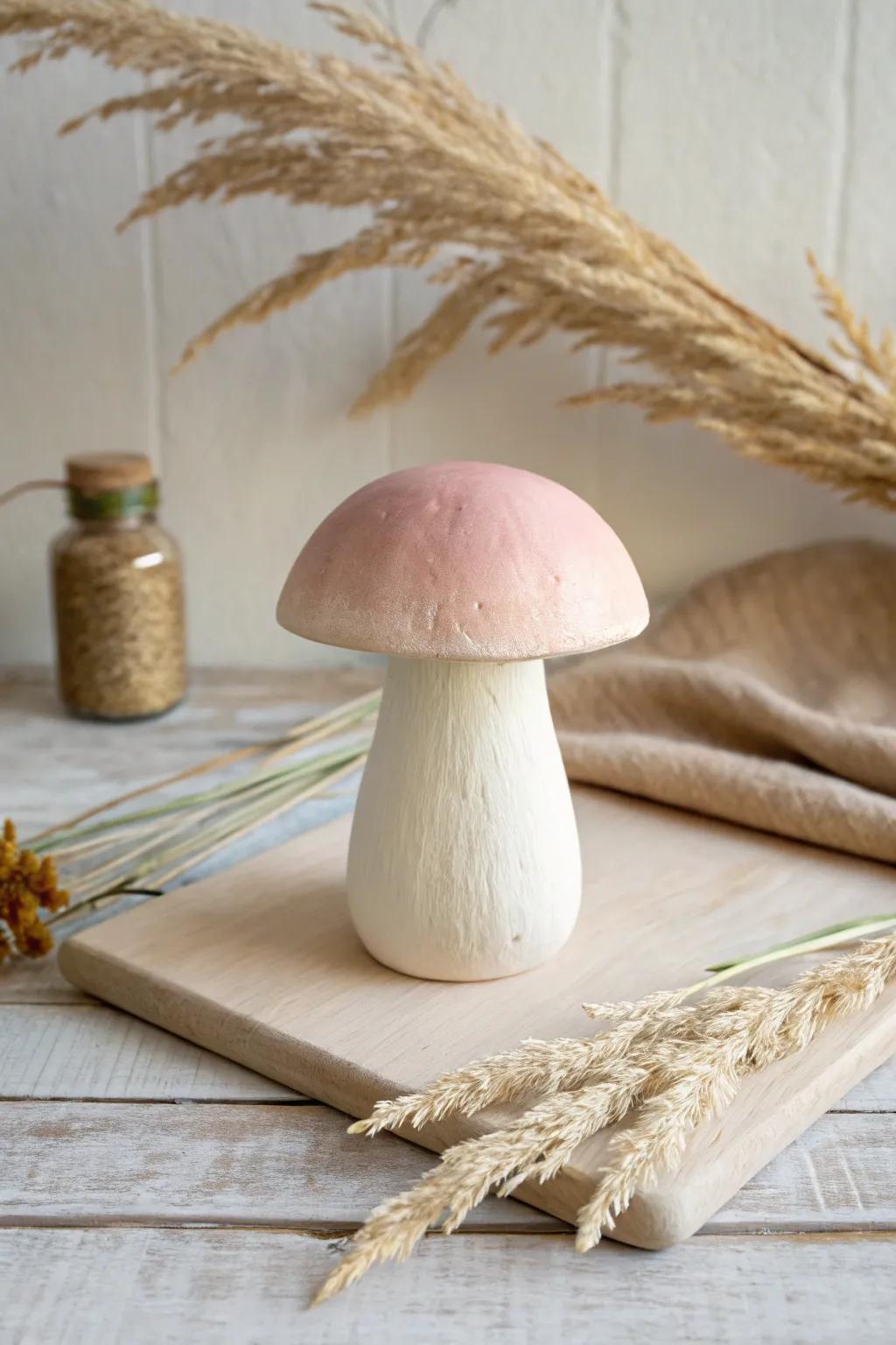 Craft a touch of woodland magic with this charming clay mushroom sculpture, perfect for a minimalist decor with a Boho twist.