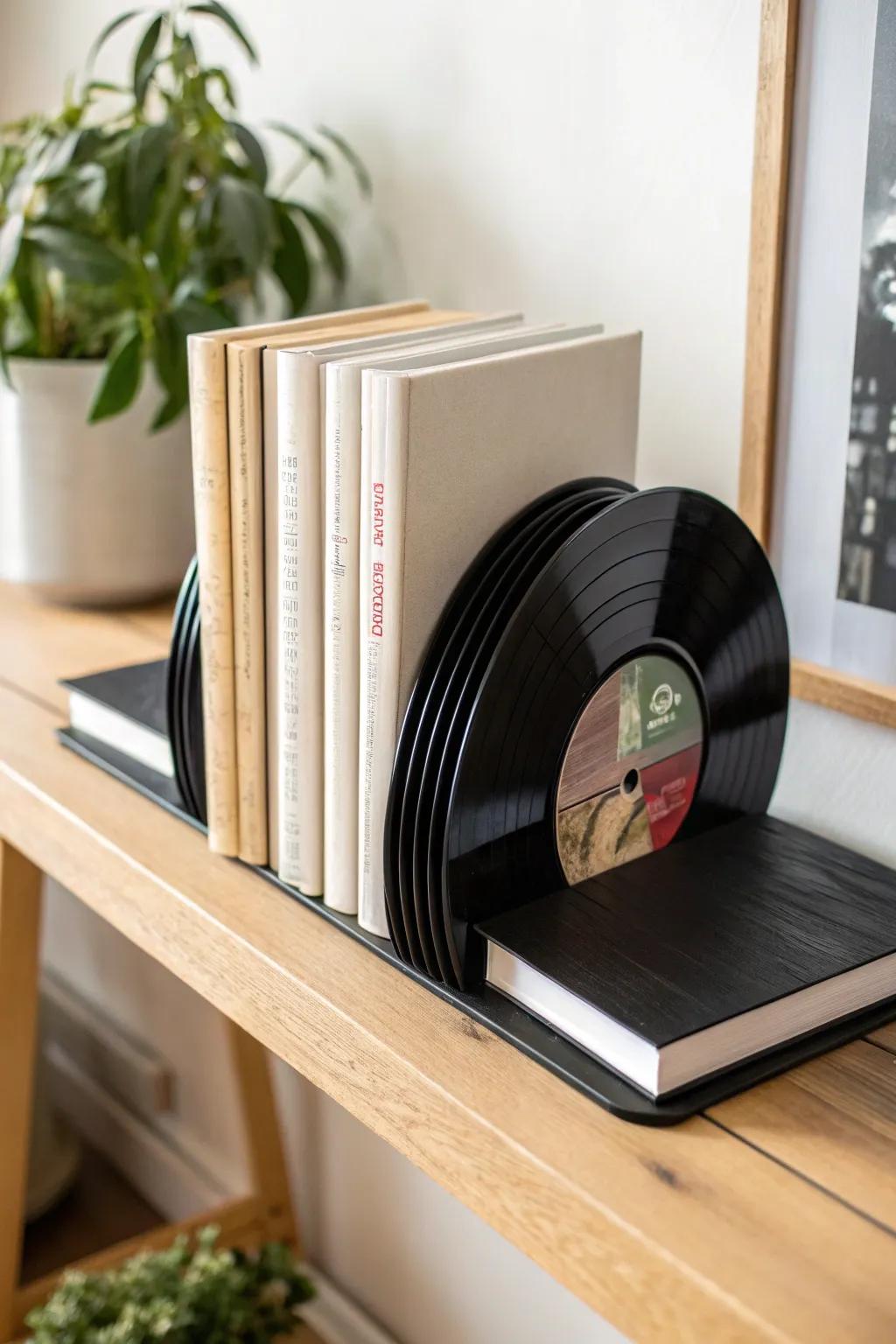 Add a touch of vintage charm to your shelves with these DIY vinyl record bookends, perfect for the minimalist at heart.