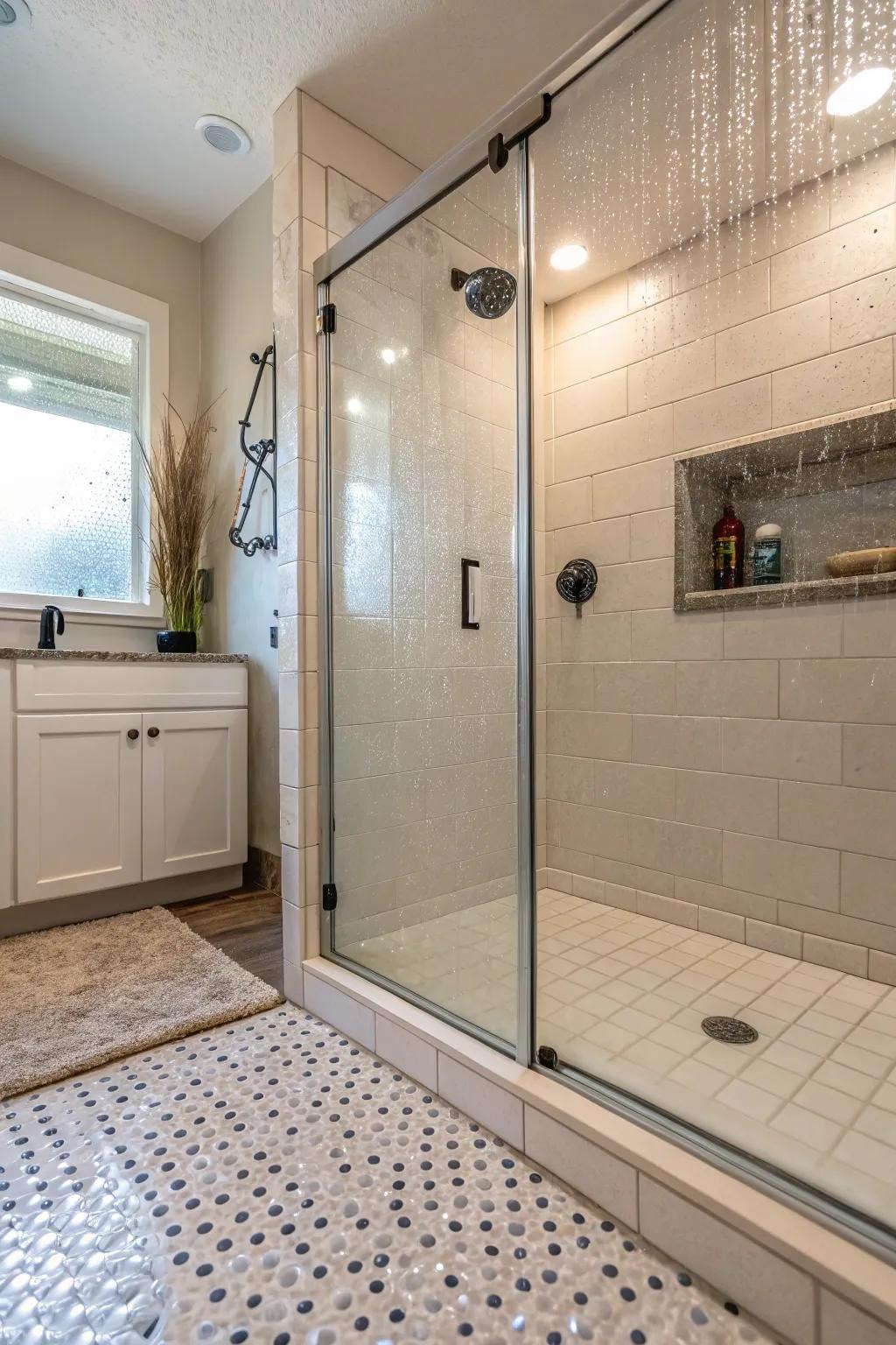 Open showers create a modern look with minimal cleaning needs.