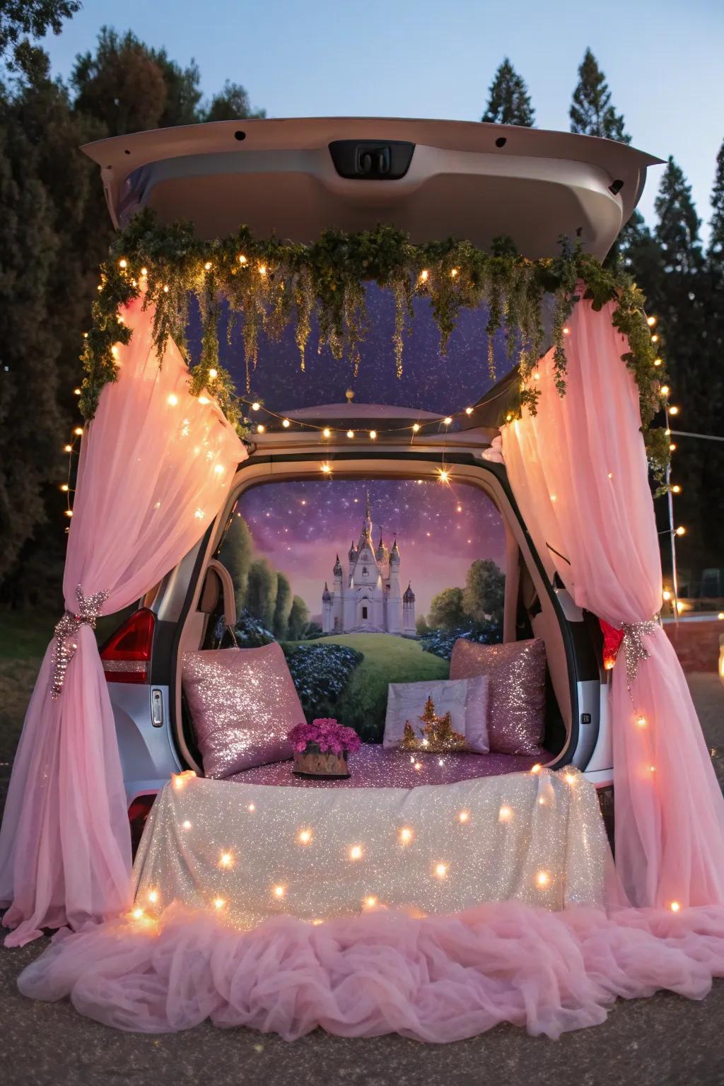 Step into a fairy tale wonderland with this enchanting trunk or treat setup, where magic meets minimalist charm.