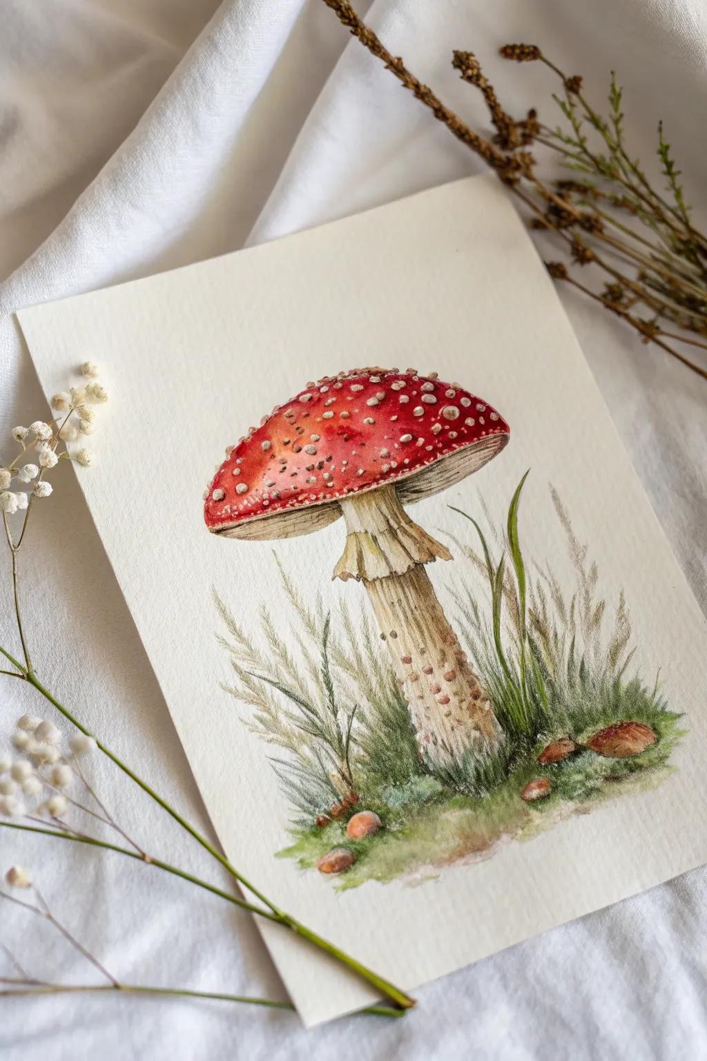 Dive into the whimsical world of watercolor with this enchanting mystical mushroom masterpiece.