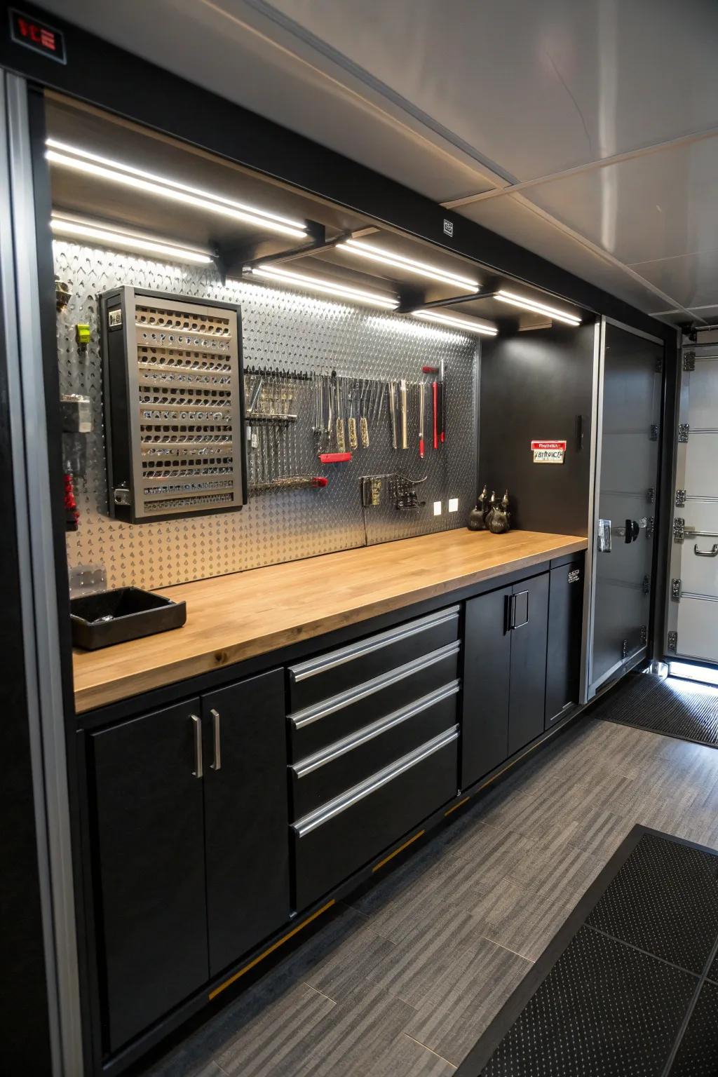 Transform your trailer into a mobile workshop with a stylish tool bench integration. #TrailerWorkshop #ToolBench #MobileDIY