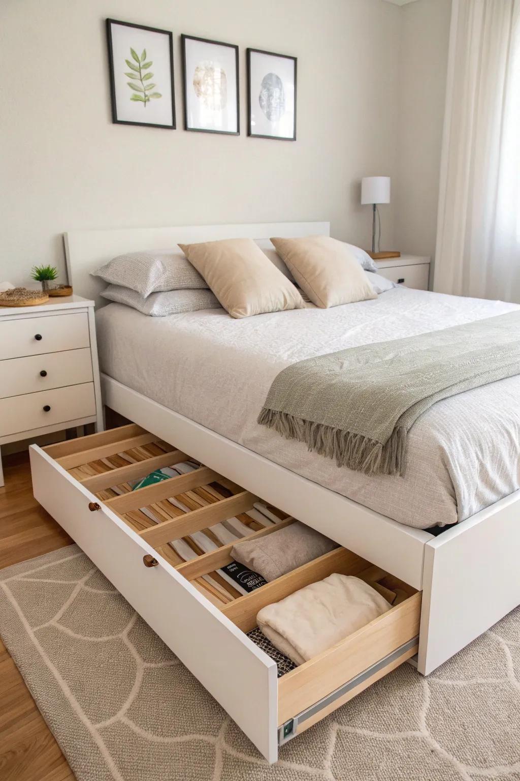 Built-in drawers maintain a clean and uncluttered look.