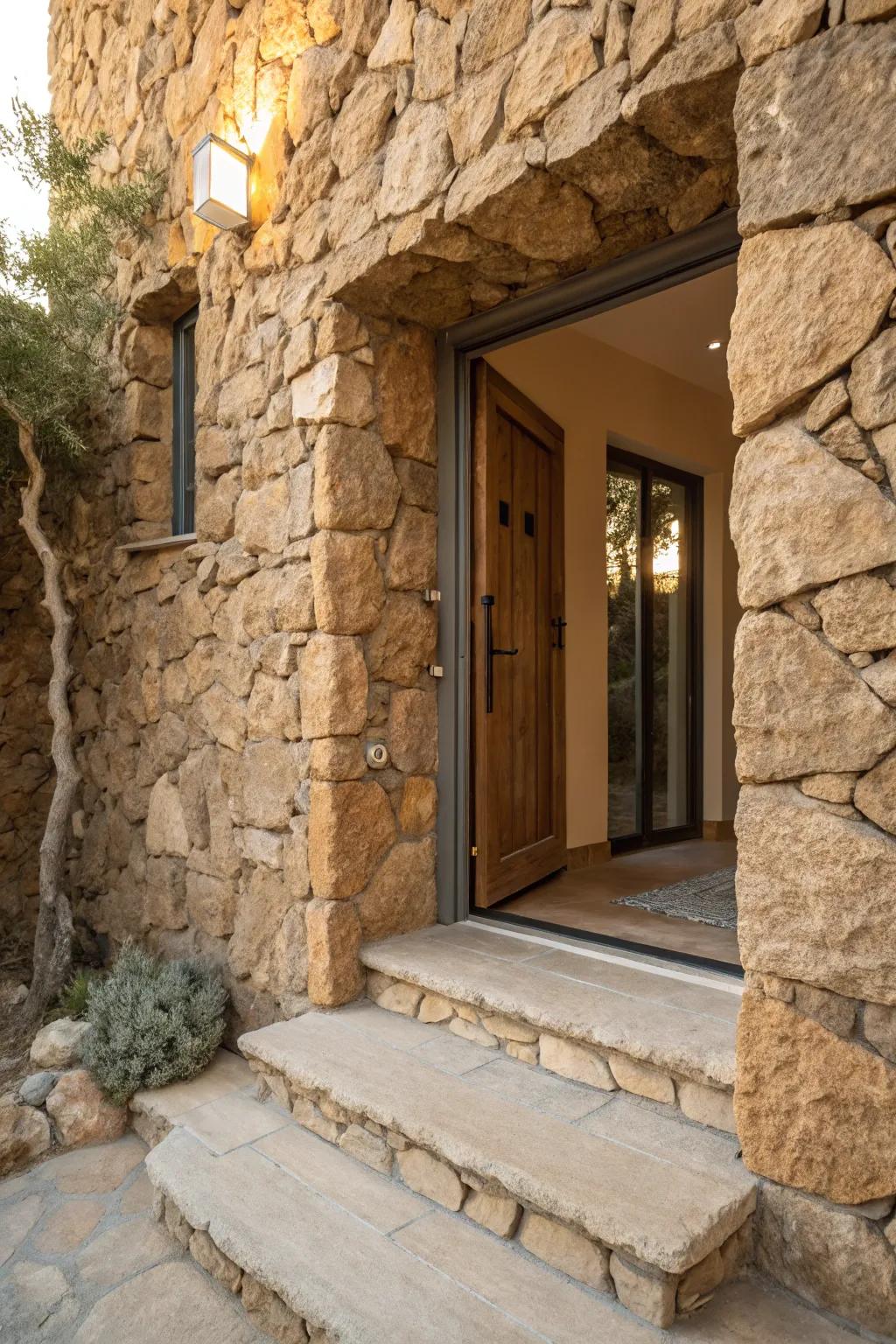 Stone facades add earthy elegance to your entry.