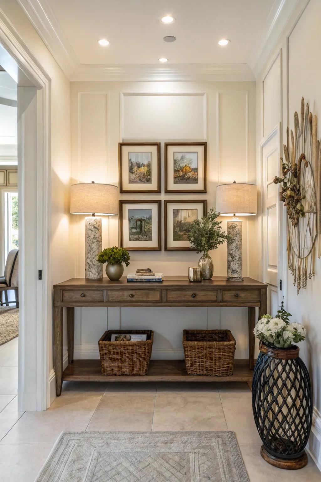 A console table provides both function and style in the entryway.