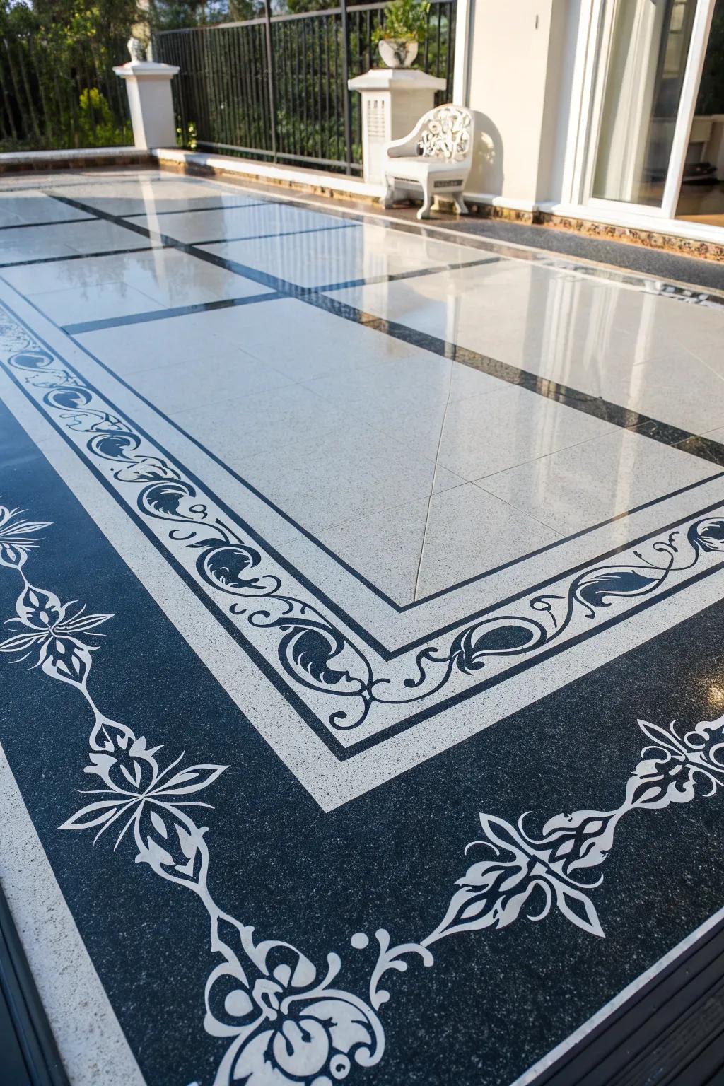Elevate your patio with striking epoxy borders for a refined touch.