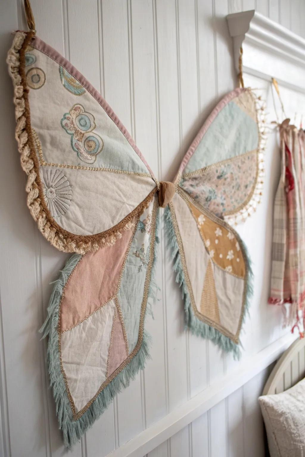 Enchant your world with upcycled fabric fairy wings, where every texture tells a story.