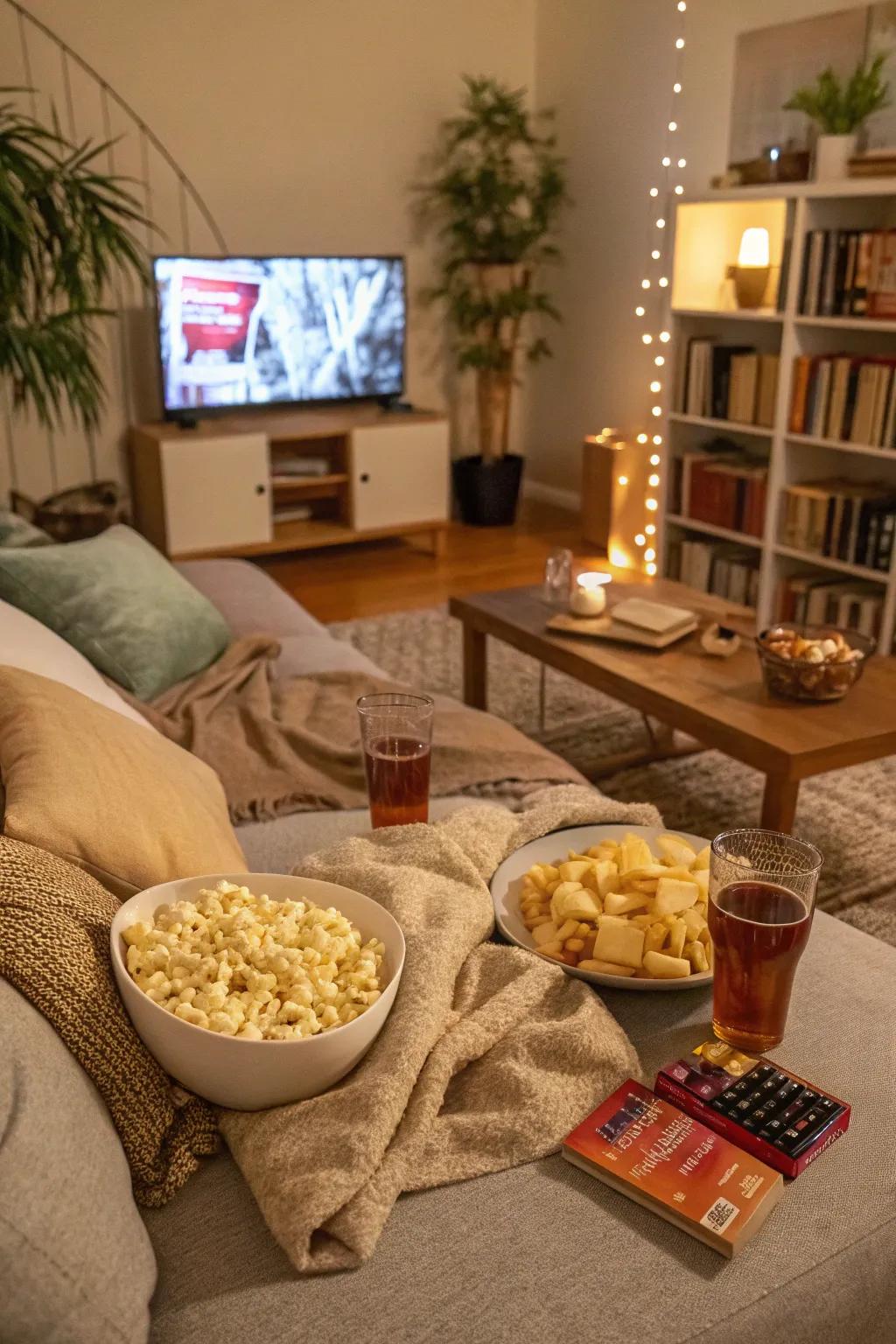 Enjoy a romantic movie marathon with all the cozy comforts of home.