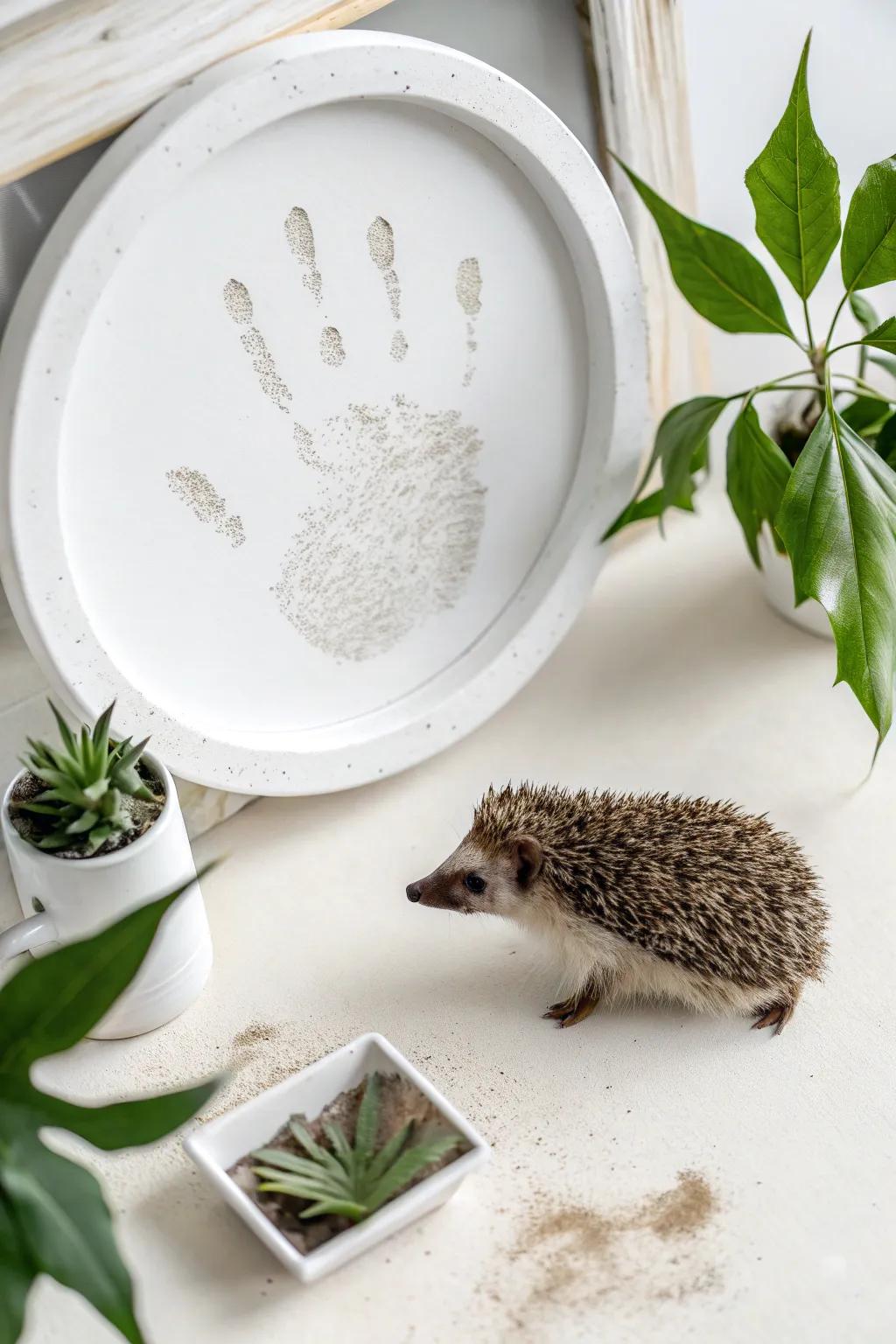 Embrace the woodland wonder with this charming handprint hedgehog, a perfect blend of simplicity and natural beauty.