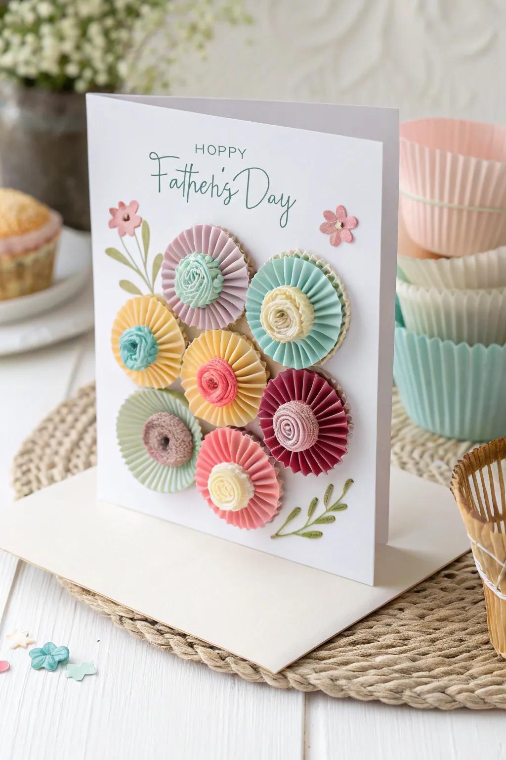 Add a touch of handmade charm to your Father's Day with a stunning card using cupcake liners for a unique 3D effect!