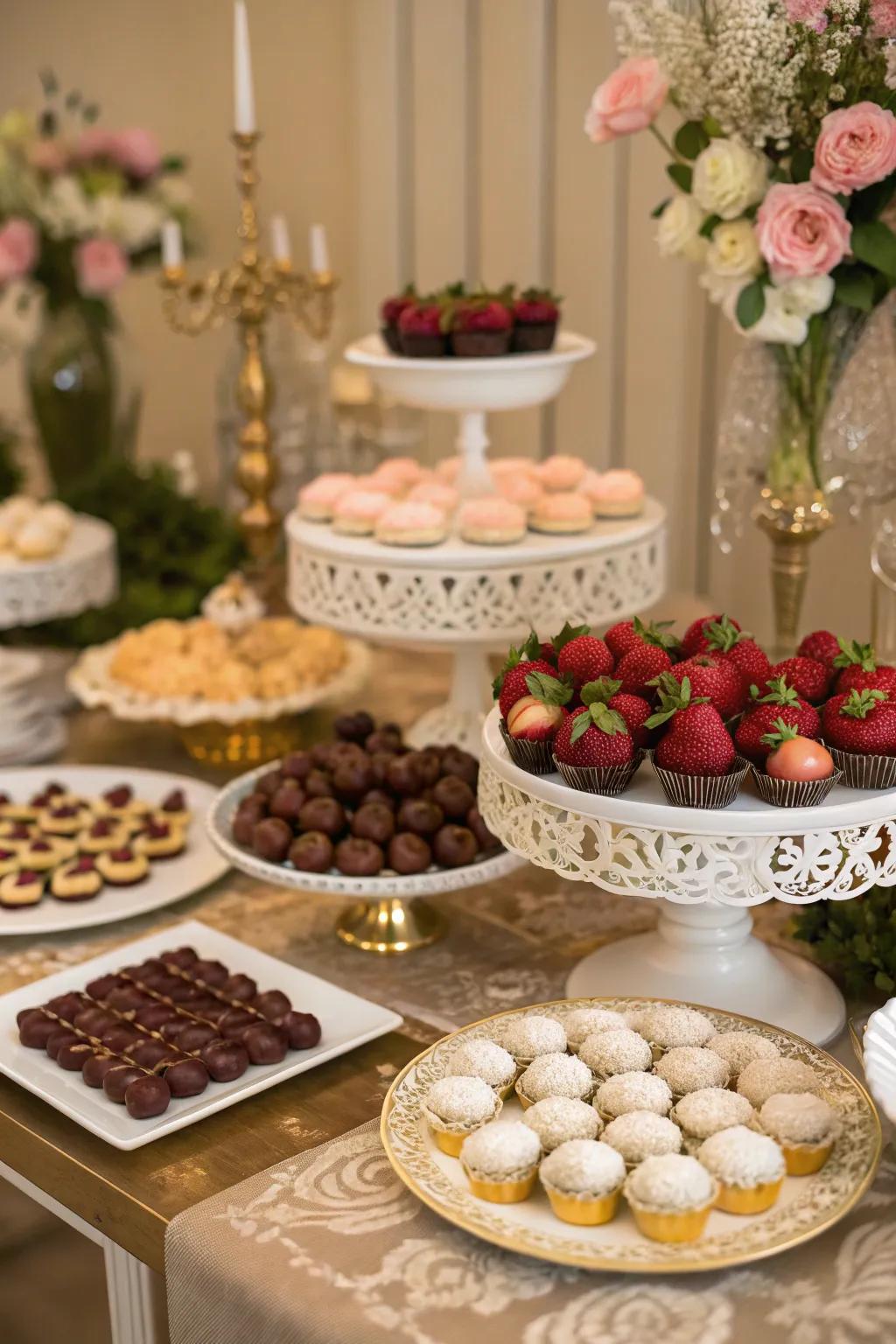 Elegant table settings that enhance the presentation of the sweets.