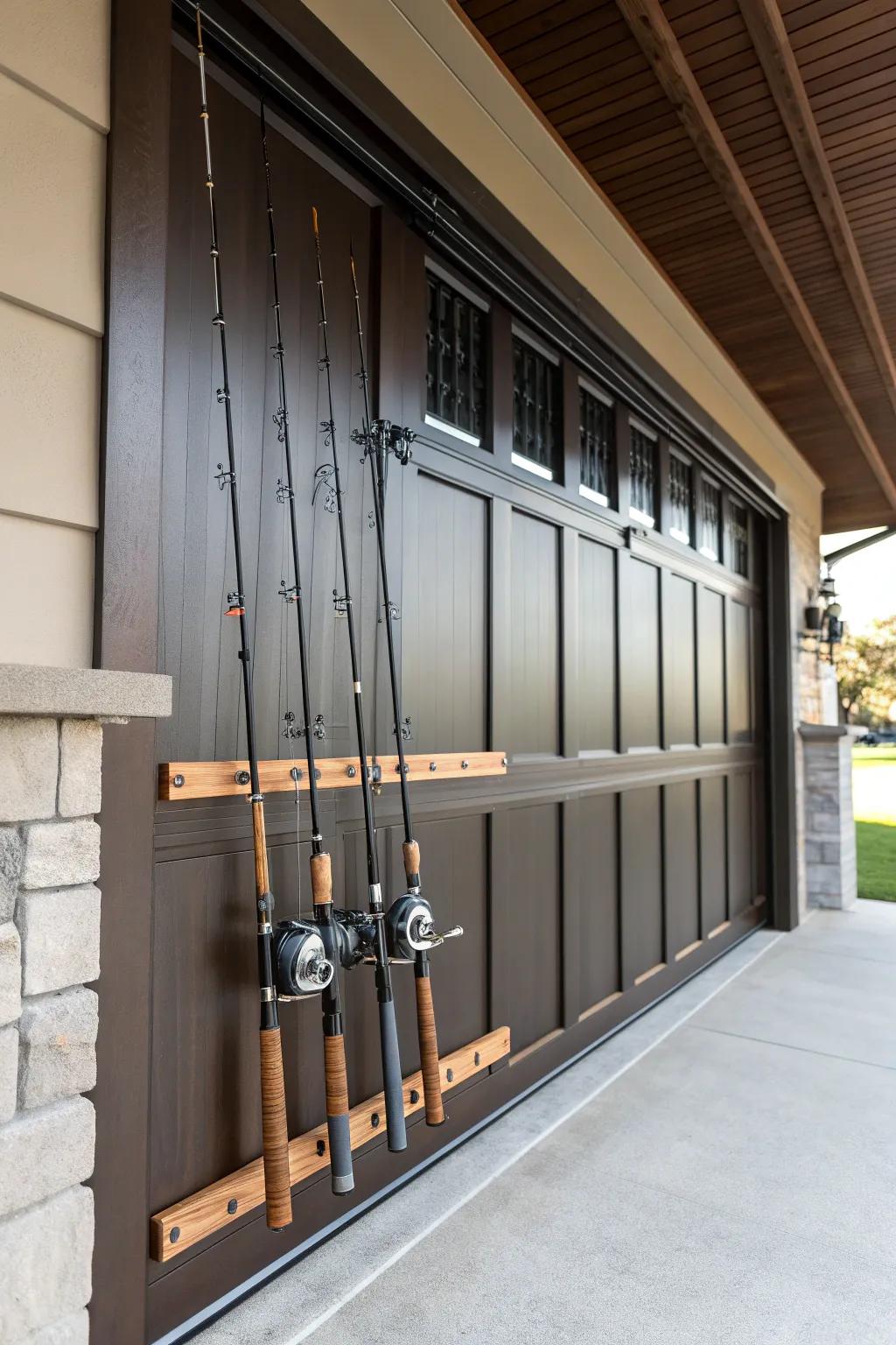Elevate your garage storage game with this stylish fishing rod holder.