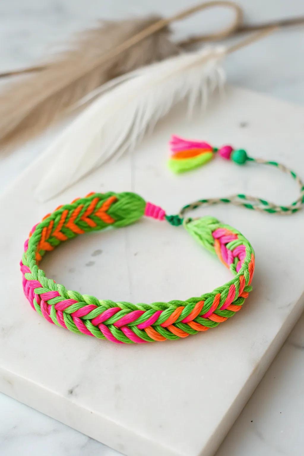 Brighten up your style with this bold neon fishtail bracelet—an energetic splash of color for any outfit!