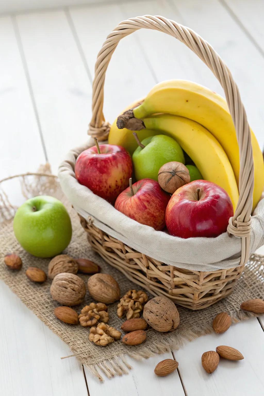 Elevate your fruit basket game with a nutty twist—where simplicity meets natural beauty.