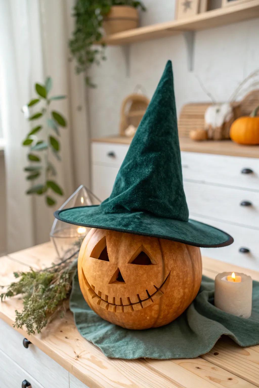 Add a touch of whimsy to your Halloween with this charming witch pumpkin!