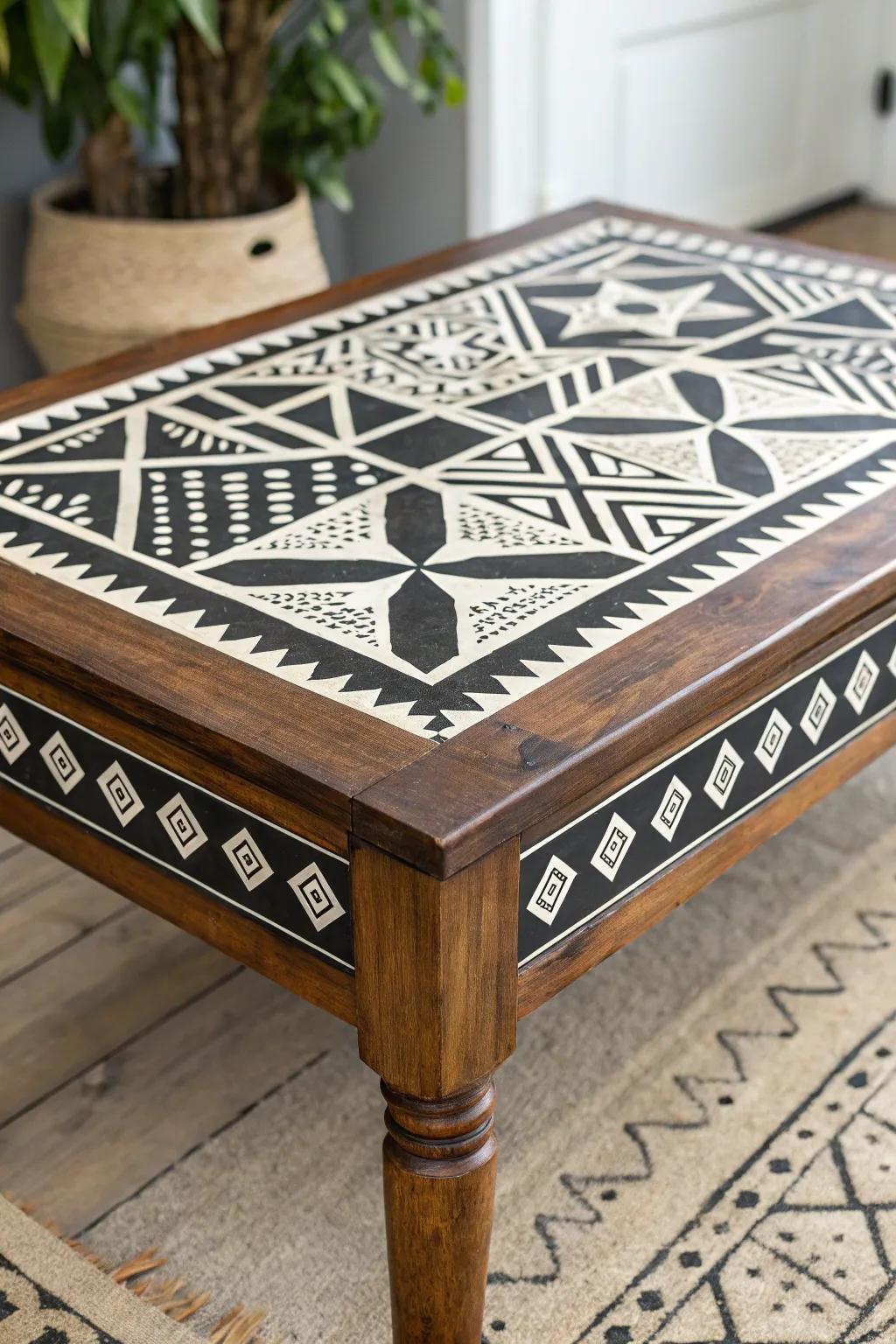 Transform your furniture with bold stencils for a personalized touch that commands attention.