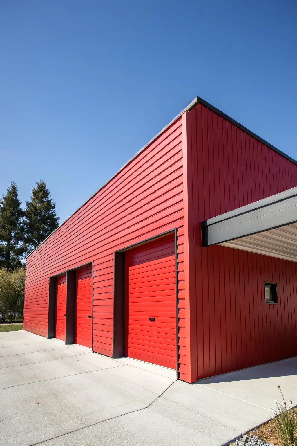 Stand Out with Bold Red: A daring garage siding choice that turns heads and makes a statement.