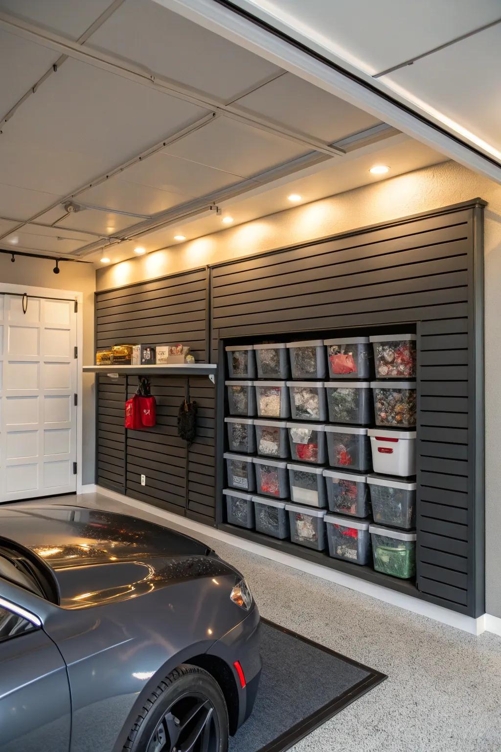 Elevate your storage game with sleek slatwall solutions for a clutter-free garage.