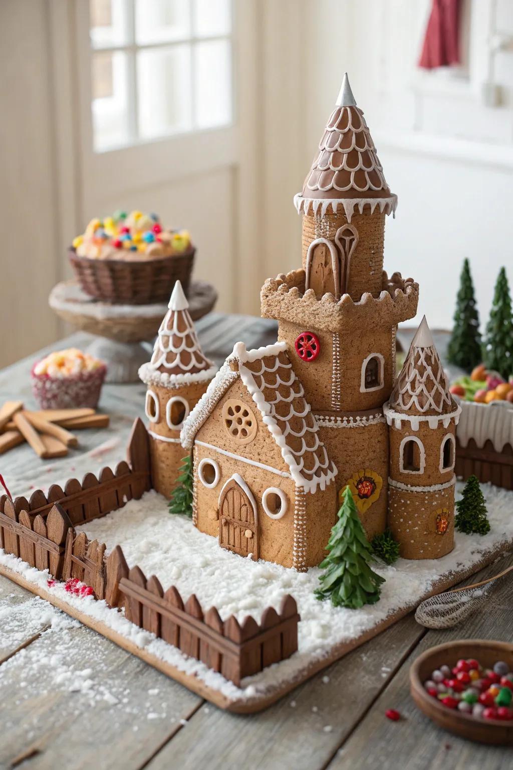 Discover the charm of a miniature gingerbread village, where craftsmanship meets festive imagination.