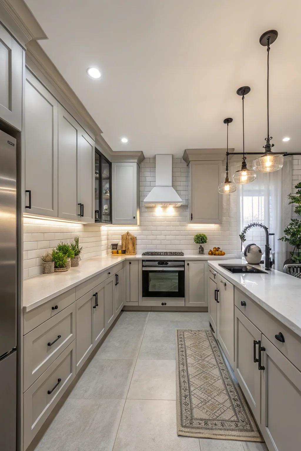 A neutral color palette creating a calm and elegant kitchen space.