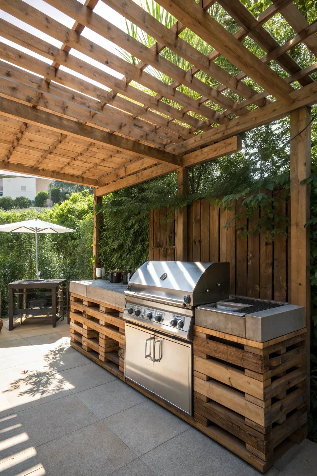 Transform your grilling space with a rustic DIY pallet shade—where style meets function.