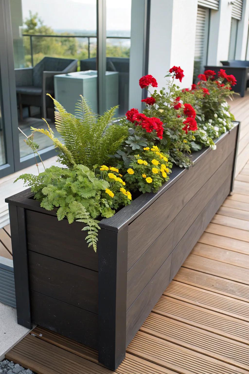 Transform your deck into a vibrant oasis with stylish planters and lush greenery.