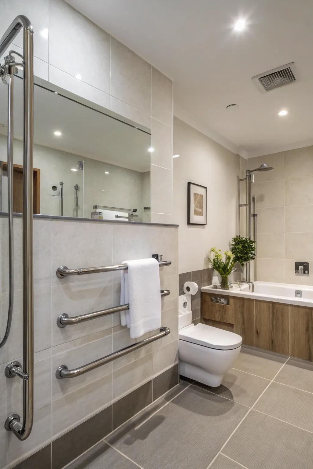 Grab bars that blend seamlessly with the bathroom decor.
