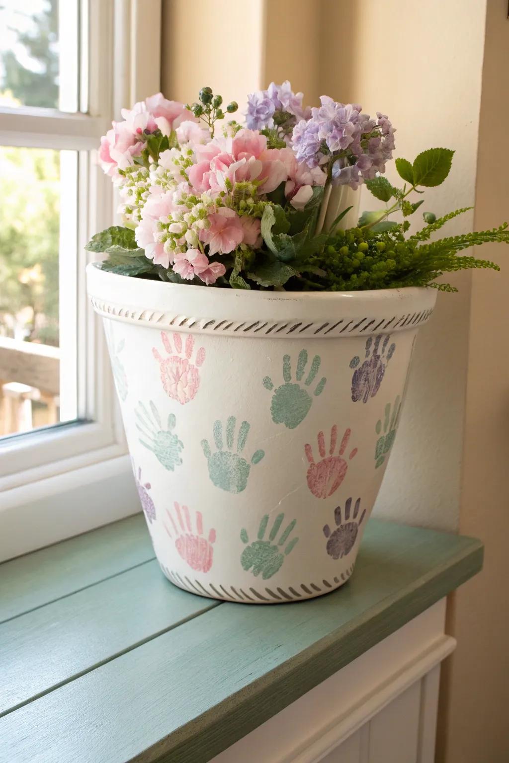 Crafted with love: A personalized handprint flower pot that blooms with memories. 🌿✨