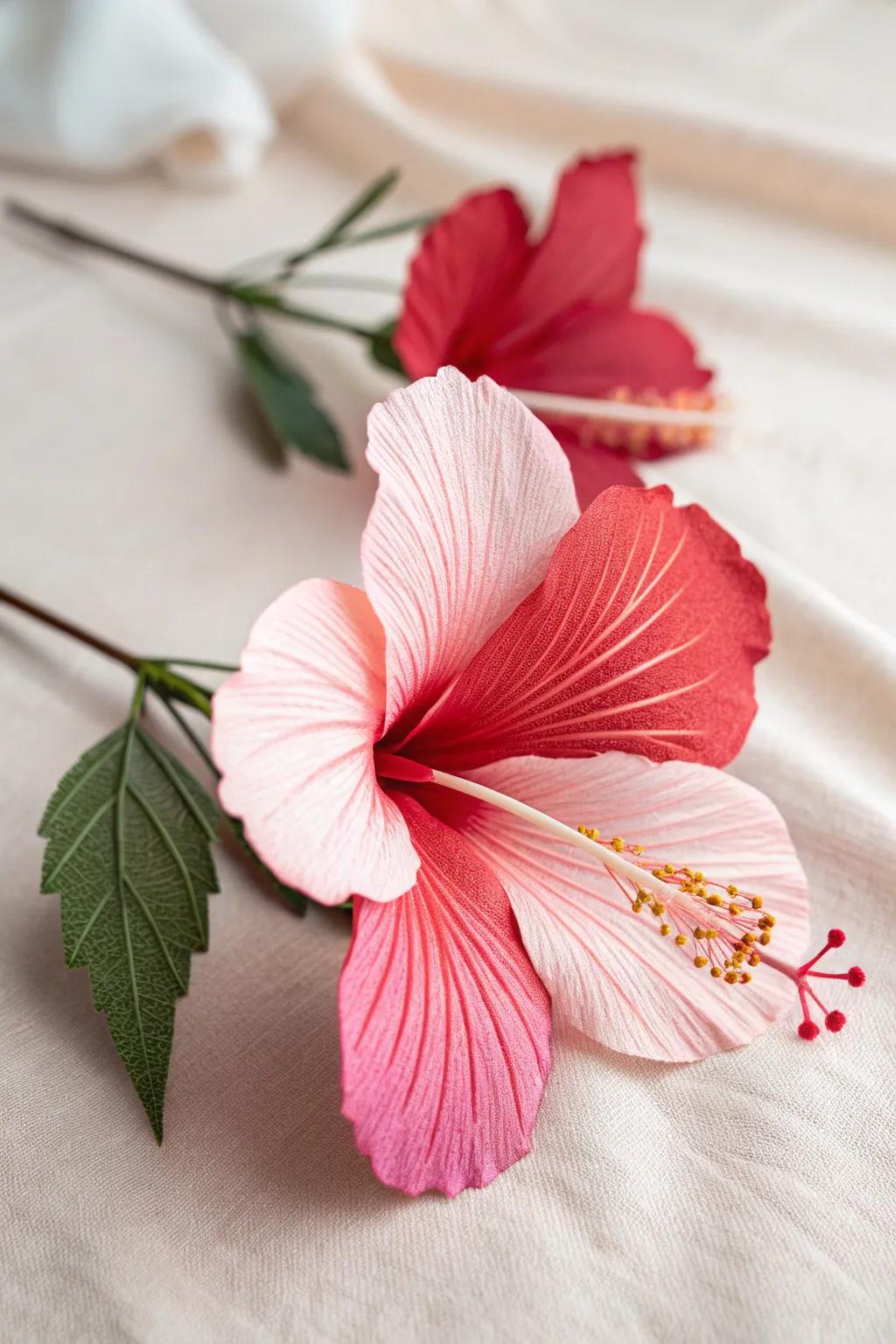 Bring a touch of Hawaiian elegance to your home with handcrafted hibiscus paper flowers.