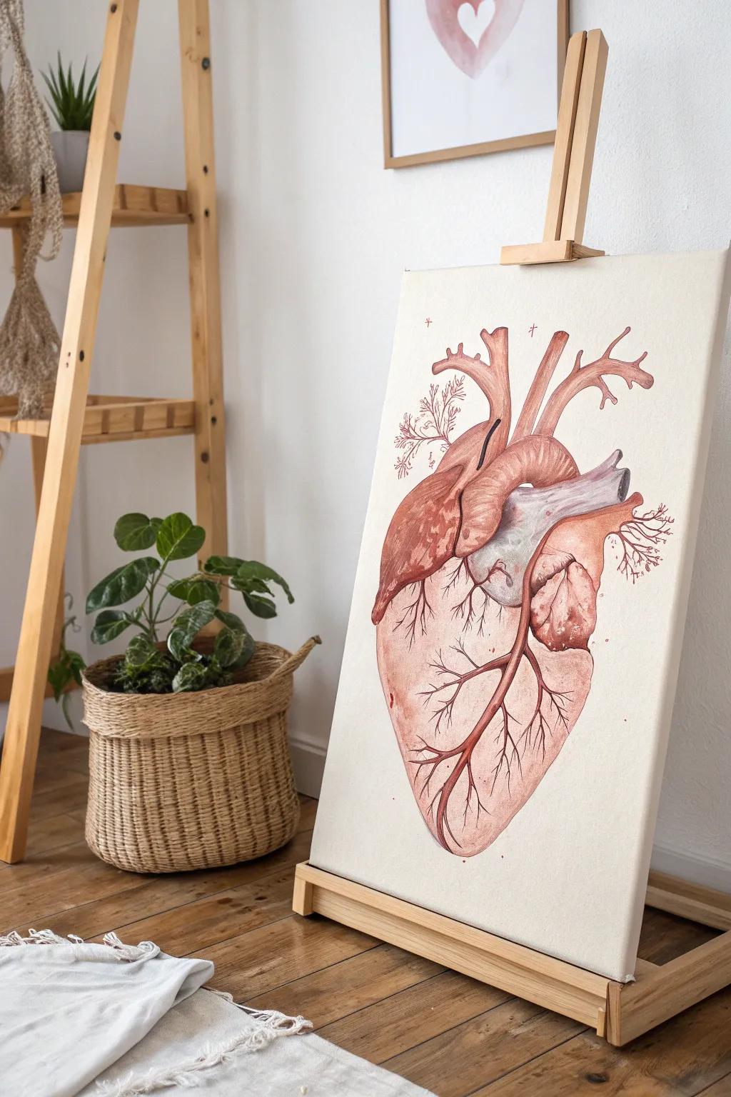 Discover the beauty of realism with this stunning anatomical heart painting, a perfect blend of simplicity and artistry.