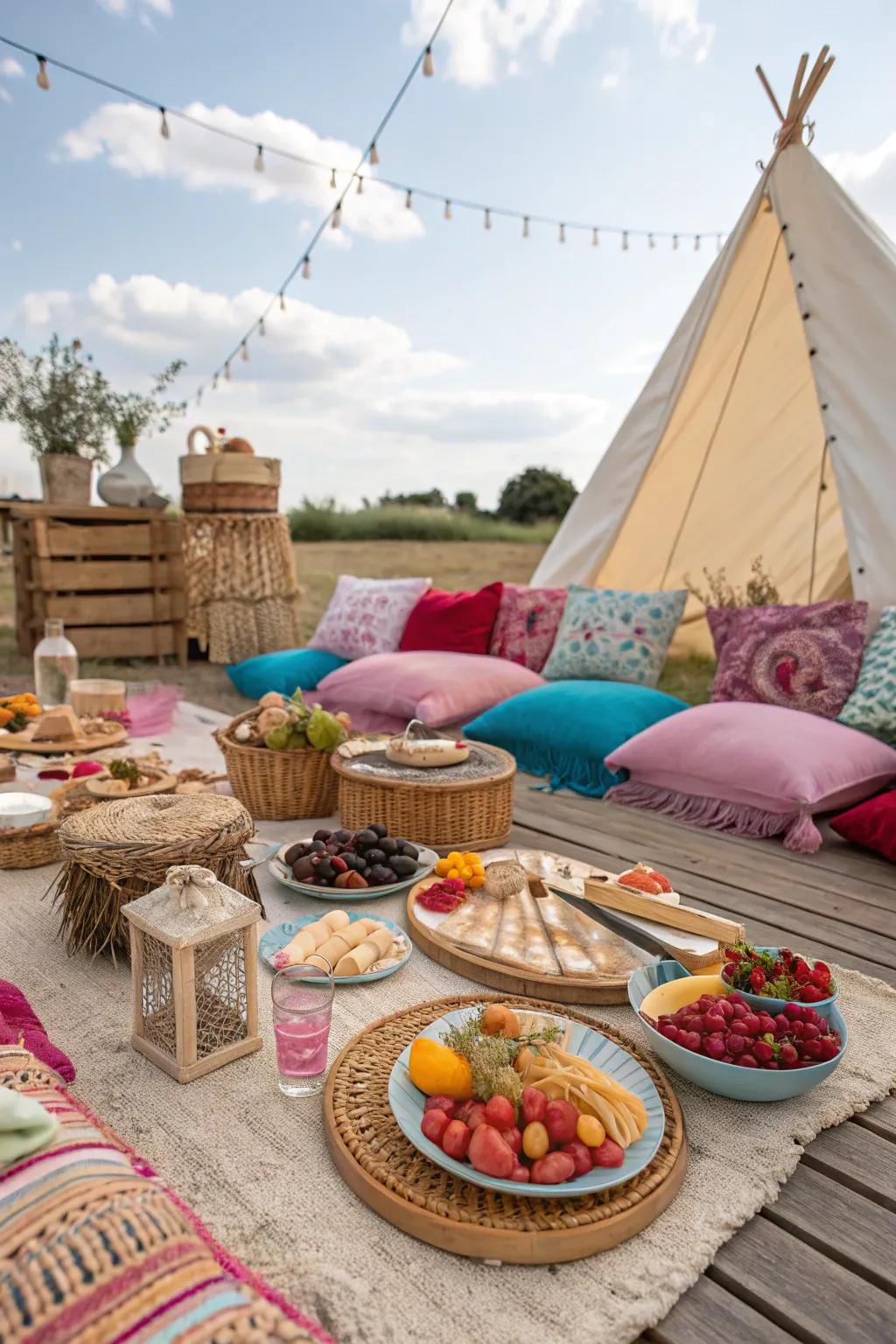 Relax in style with a bohemian-themed picnic.