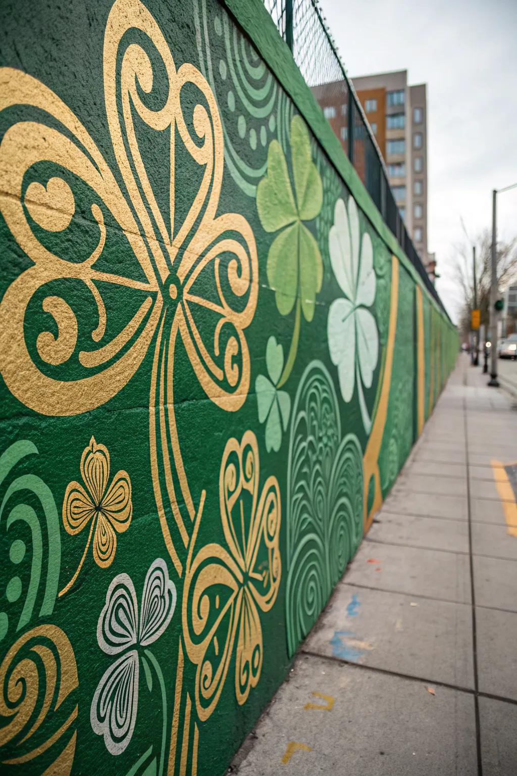 Vibrant wall art in green and gold brightens the space.